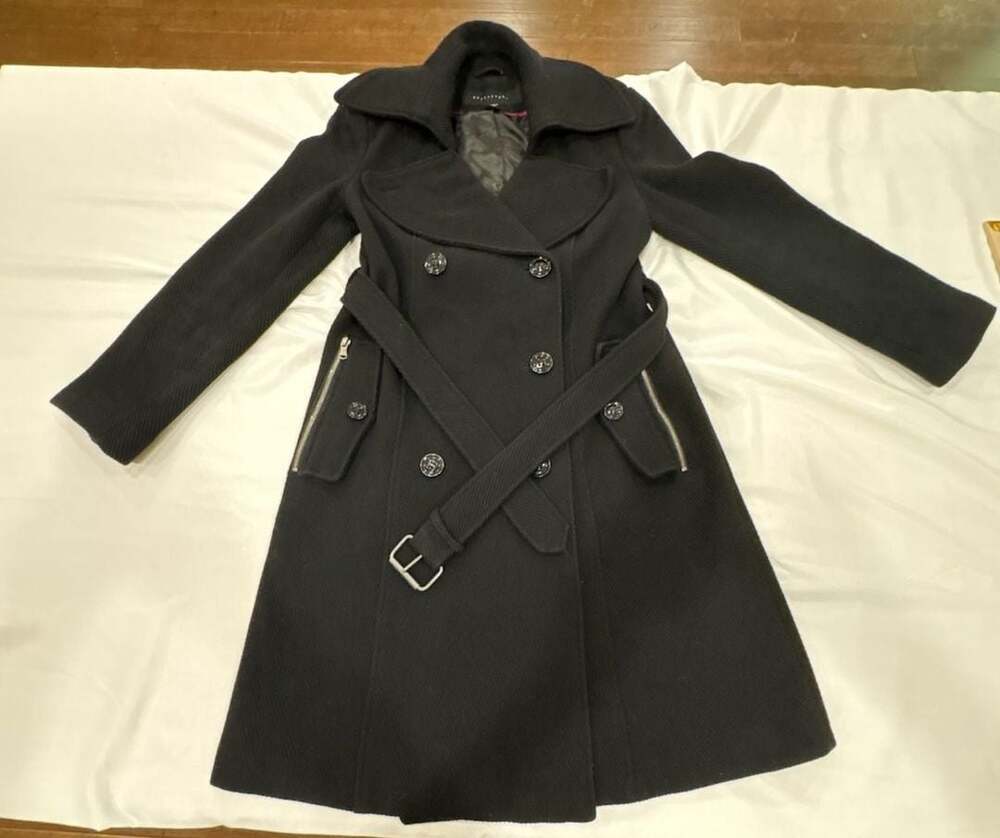 Apostrophe Women's Black Double Breasted Wool Blend Belted Trench Coat